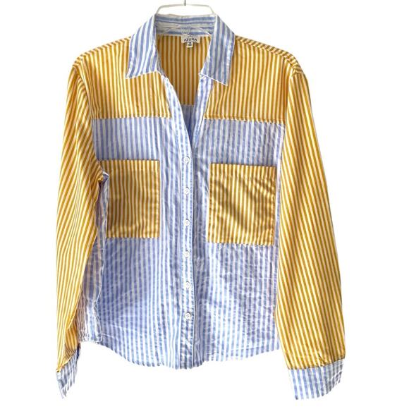 Azura Stripe Set Yellow Blue White Shorts Button Down Shirt size medium - Picture 5 of 12